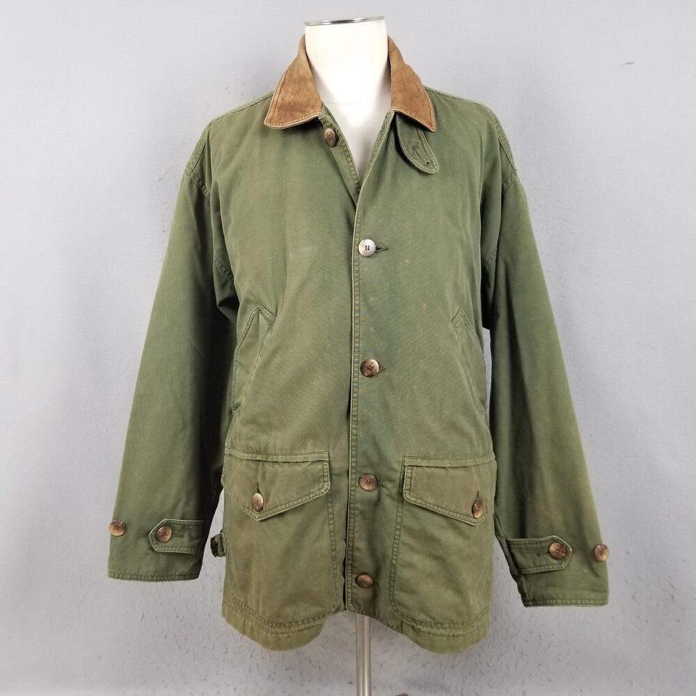 Vintage Adirondack Jacket Mens Medium Green Canvas‎ Plaid Lined Field Coat 90s